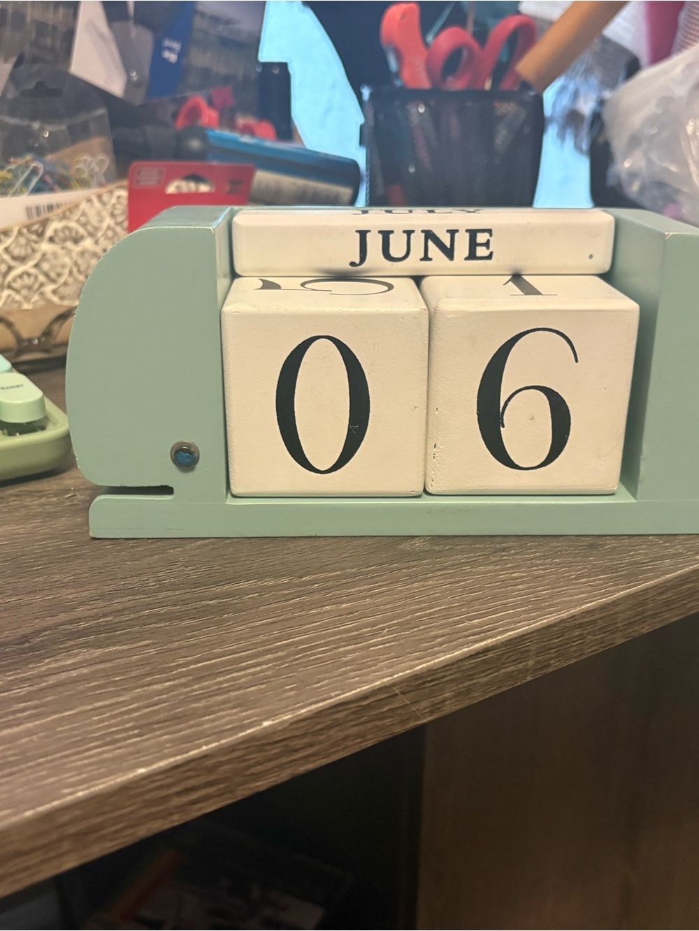 Mint Wooden whale Perpetual Calendar with Month Blocks